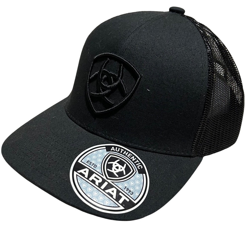 Ariat Trucker Hat Mens OSFA Black Embroidered Logo Mesh Snapback Cap